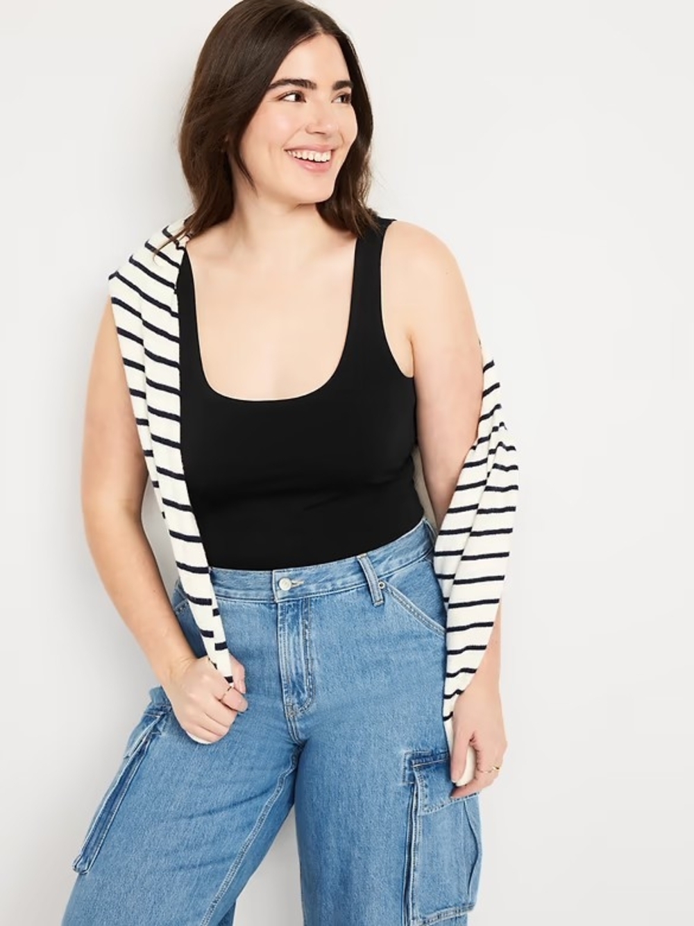 Black Scoop Neck  Body Suit Tank Top for Women